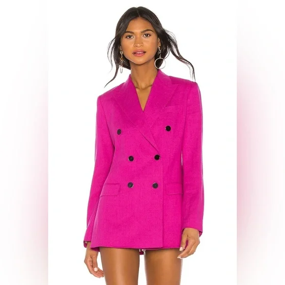Theory Double Tailor Blazer Jacket in Pop Fuschia - Picture 2 of 14